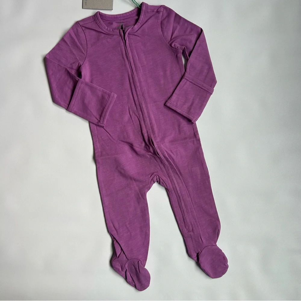 NWT Kate Quinn Little Liam Footie 6-9M Mulberry Purple Cotton Slub Zipper
